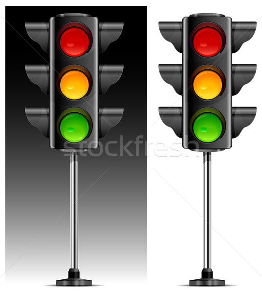Feux de circulation trois couleur métallique jambe signe Photo stock © creatOR76