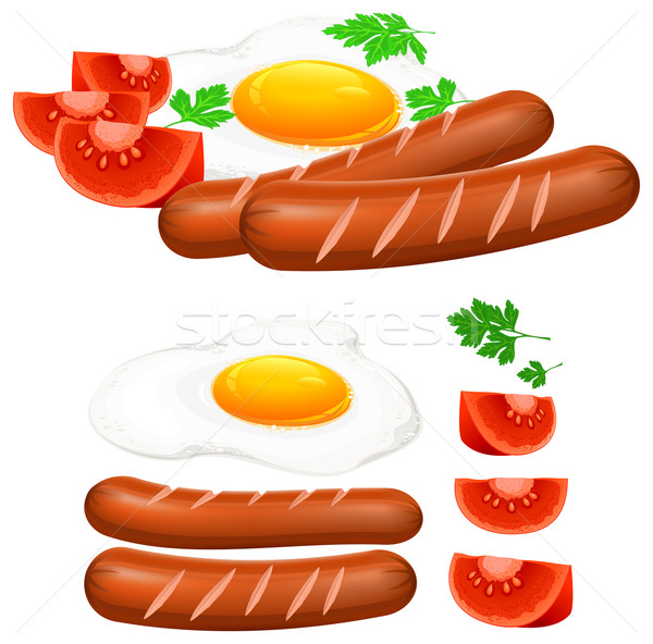 Fried eggs, sausage and tomato Stock photo © creatOR76