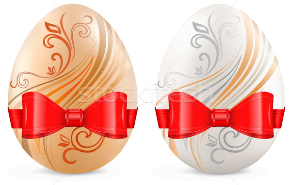 Decorated eggs with ribbon on white Stock photo © creatOR76