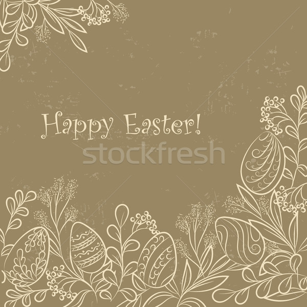Húsvét növények keret húsvéti tojások kézzel rajzolt vektor Stock fotó © creatOR76