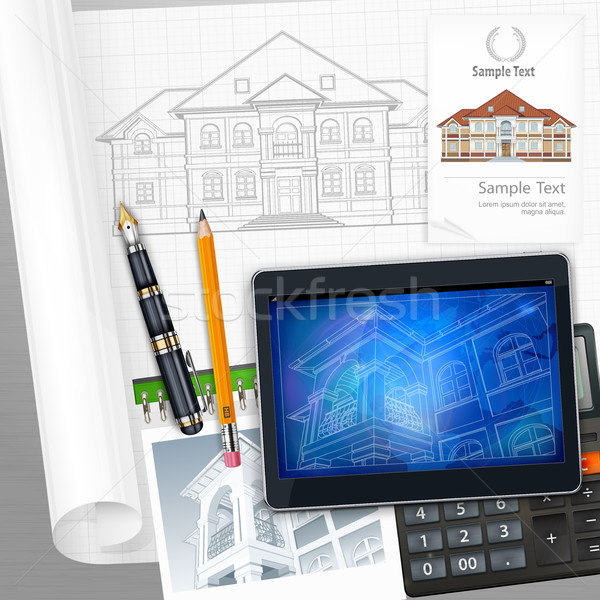 Architectural detailed plan at tablet Stock photo © creatOR76