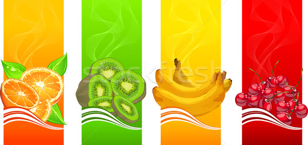 Banery owoce pomarańczowy bananów kiwi wiśni Zdjęcia stock © creatOR76