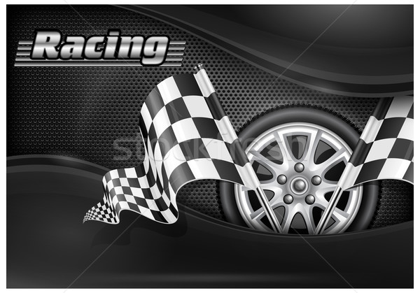 Checkered flags and wheel & text Stock photo © creatOR76
