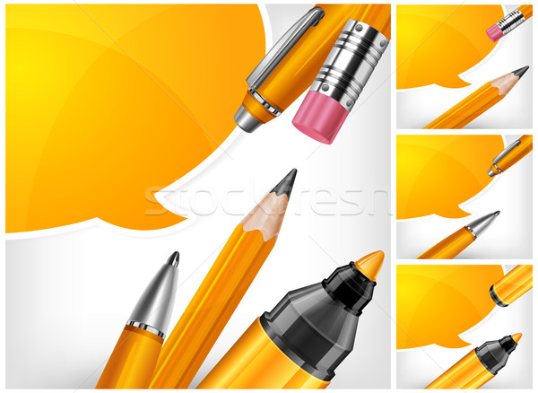Caneta lápis marcador balão de fala isolado branco Foto stock © creatOR76
