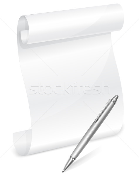 scroll white paper with grey pen Stock photo © creatOR76