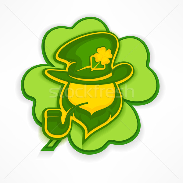 Leprechaun with pipe on green Stock photo © creatOR76
