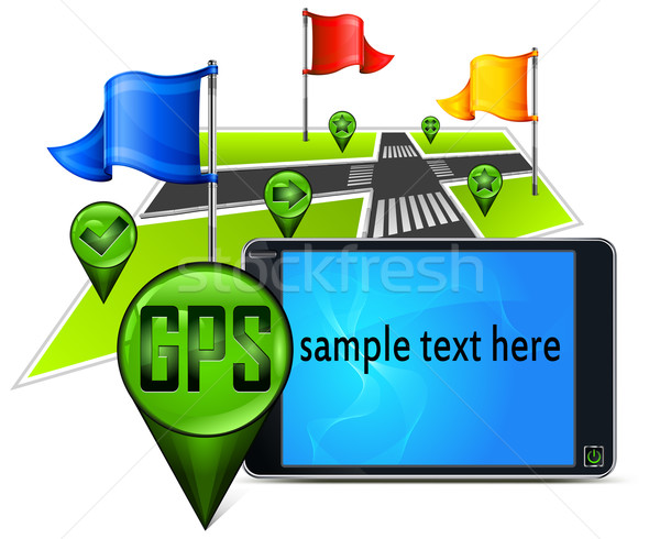 のGPS  ナビゲーション 文字 地図 フラグ 画面 ストックフォト © creatOR76