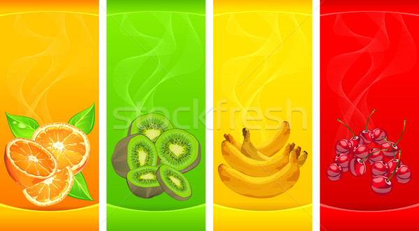 Banery mały owoce pomarańczowy bananów kiwi Zdjęcia stock © creatOR76