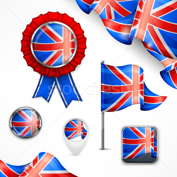 [[stock_photo]]: Britannique · symboles · pavillon · bannière · badge · icône