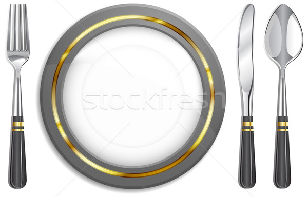 Teríték fehér tányér villa kés kanál Stock fotó © creatOR76