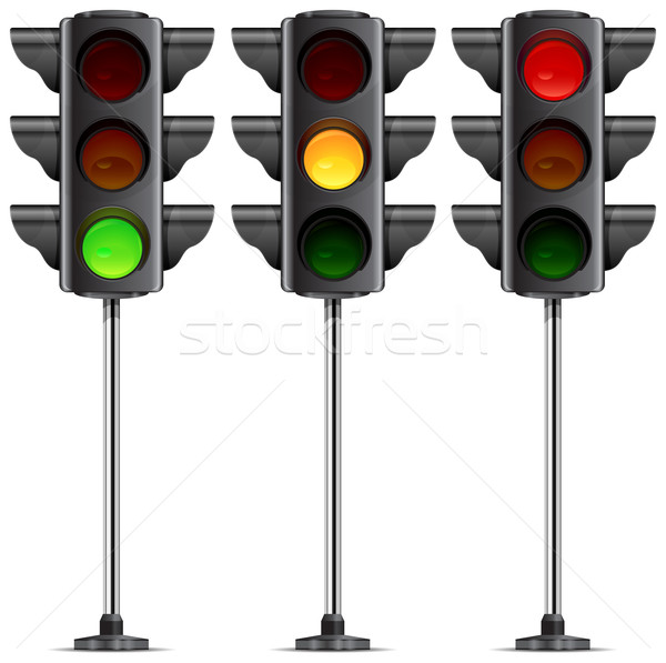 Három közlekedési lámpa szín fémes láb felirat Stock fotó © creatOR76