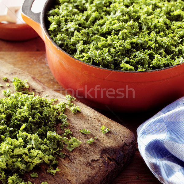 Stock foto: Kohl · pan · grünen · Blatt · Kochen · Gemüse