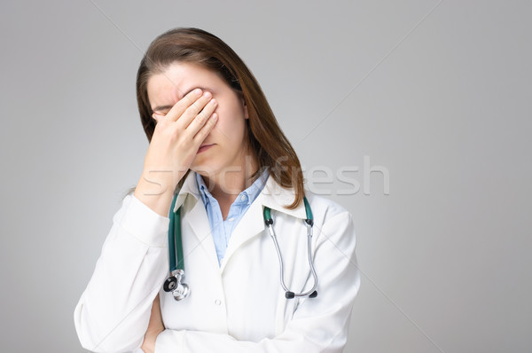 Foto stock: Cansado · médico · retrato · esgotado · feminino · mulher