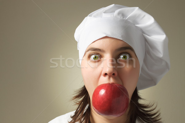 повар яблоко рот женщину красное яблоко девушки Сток-фото © CsDeli