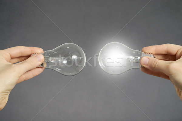 Entscheidungsfindung Hände Glühbirnen halten zwei ein Stock foto © CsDeli