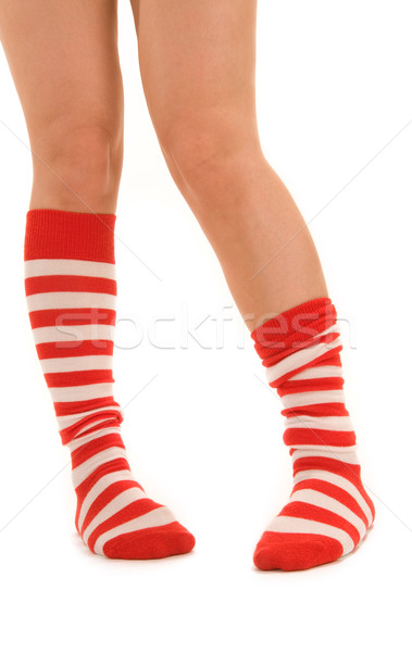 Funny gestreift Socken rot isoliert weiß Stock foto © ctacik