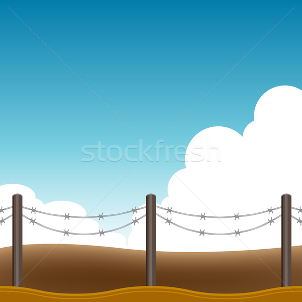 [[stock_photo]]: Barbelés · clôture · image · ciel · pays · graphique