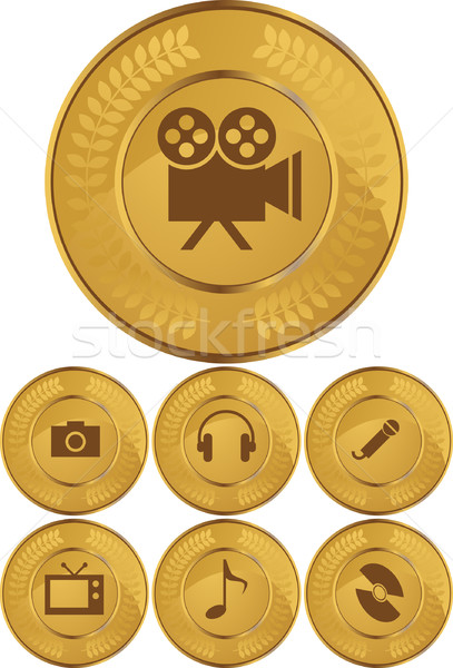 Multimídia botões moeda de ouro conjunto estilo filme Foto stock © cteconsulting