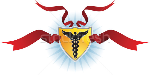 Stock photo: Caduceus Medical Symbol - Shield with Ribbon