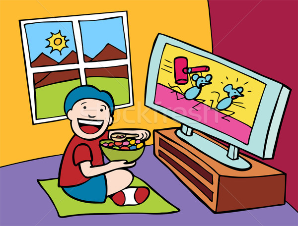 Kid смотрят телевизор Cartoon ребенка Смотря телевизор Сток-фото © cteconsulting