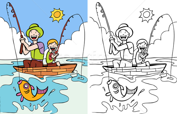 Filho pai pescaria desenho animado imagem juntos cor Foto stock © cteconsulting