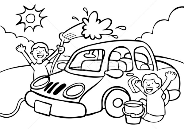 Autowaschanlage Karikatur Bild zwei Kinder Waschen Stock foto © cteconsulting