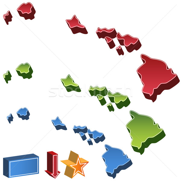 Hawaii 3D ingesteld iconen kaart Stockfoto © cteconsulting