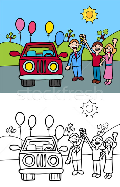 Stockfoto: Cartoon · afbeelding · familie · kopen · auto