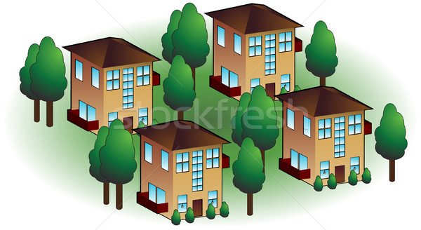 Foto stock: Barrio · aislado · blanco · casa · árbol