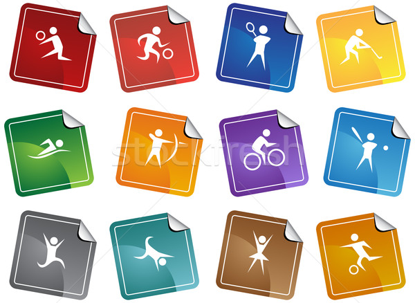 Atletisch vierkante sticker knoppen collectie 12 Stockfoto © cteconsulting
