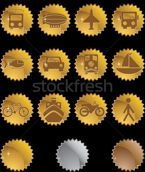 Foto stock: Transporte · botones · oro · sello · establecer · 12