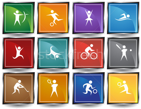 Atletisch vierkante knoppen collectie 12 sport Stockfoto © cteconsulting