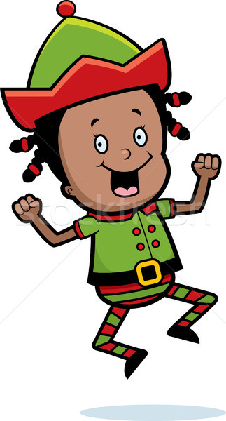 Crăciun elf jumping fericit desen animat zâmbitor Imagine de stoc © cthoman