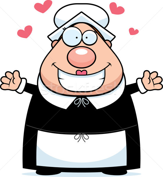 Pelerin îmbrăţişa fericit desen animat femeie gata Imagine de stoc © cthoman