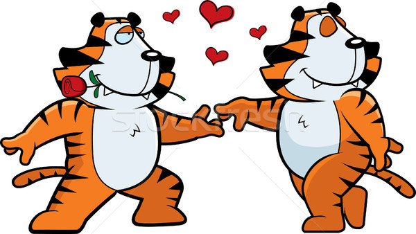 Tigru romantism doua fericit desen animat tigrii Imagine de stoc © cthoman