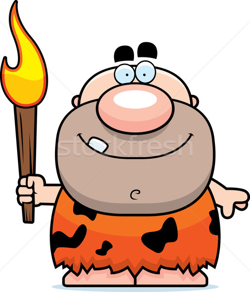 Cartoon jaskiniowiec ognia ilustracja pochodnia człowiek Zdjęcia stock © cthoman
