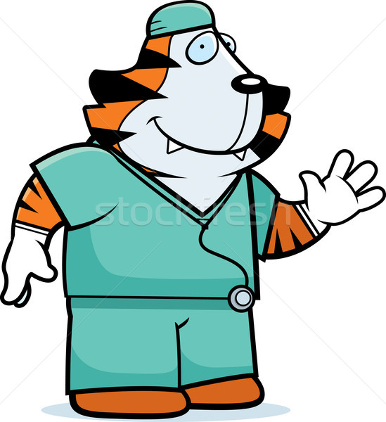 Rajz tigris orvos illusztráció cserjék mosolyog Stock fotó © cthoman