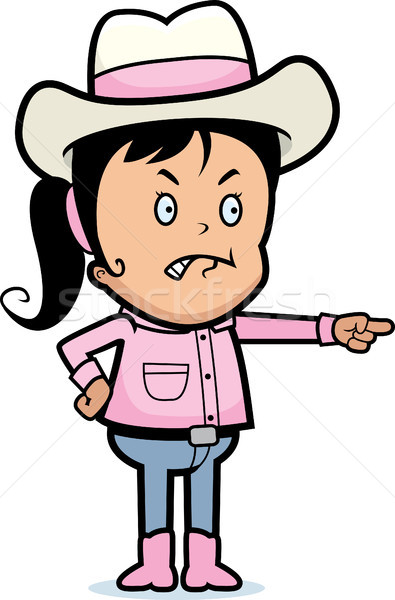 Boos cartoon weinig wijzend meisje cowboy Stockfoto © cthoman