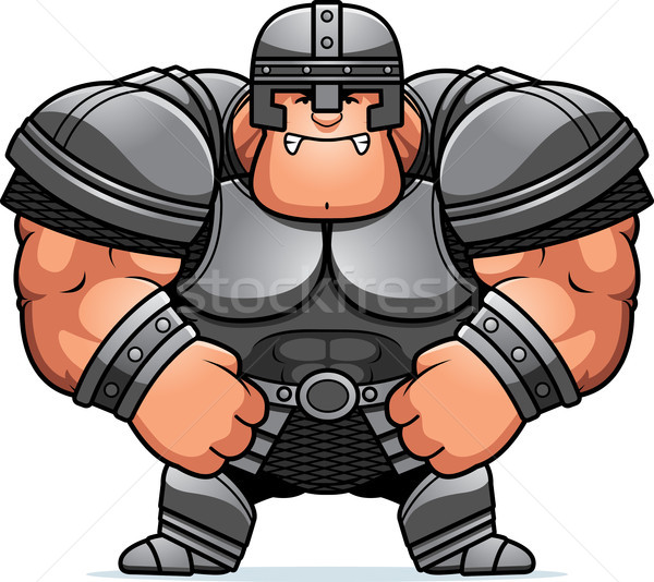 Böse Karikatur Krieger Illustration muskuläre Rüstung Stock foto © cthoman