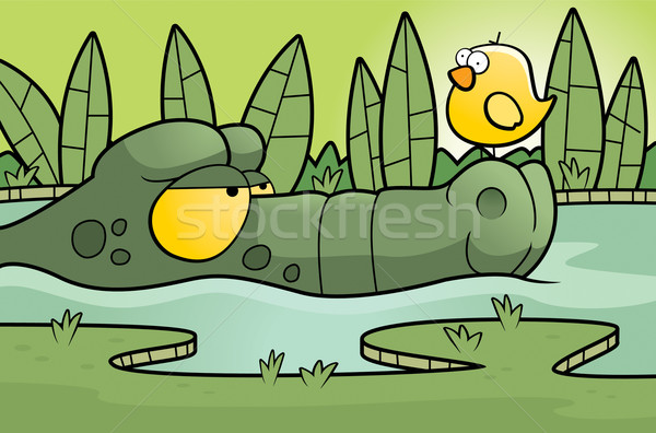 Alligator moeras cartoon vogel water Stockfoto © cthoman