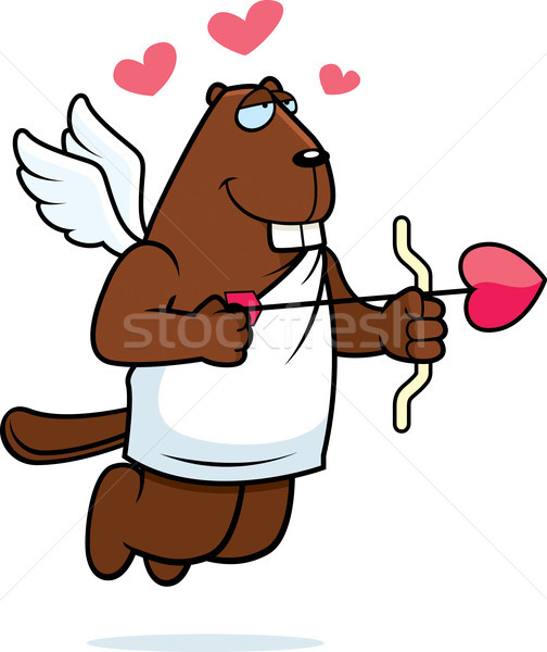 Castor feliz desenho animado arco seta coração Foto stock © cthoman