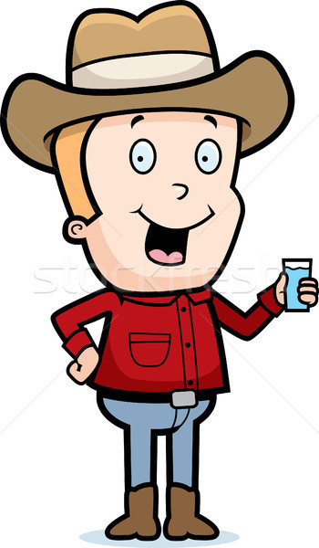 Foto stock: Vaquero · beber · feliz · Cartoon · potable · sonriendo