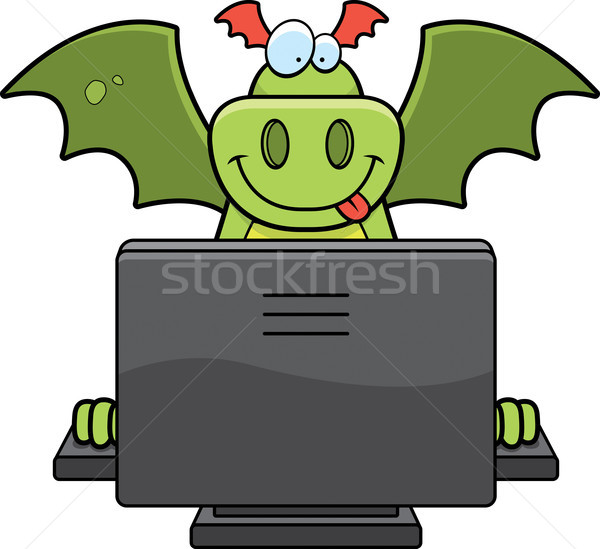 Dragón ordenador feliz Cartoon teclado supervisar Foto stock © cthoman
