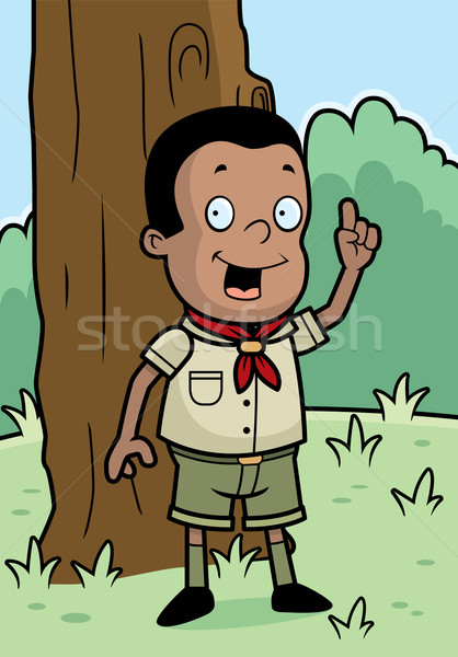 Auskundschaften Wald glücklich Karikatur Junge Wald Stock foto © cthoman
