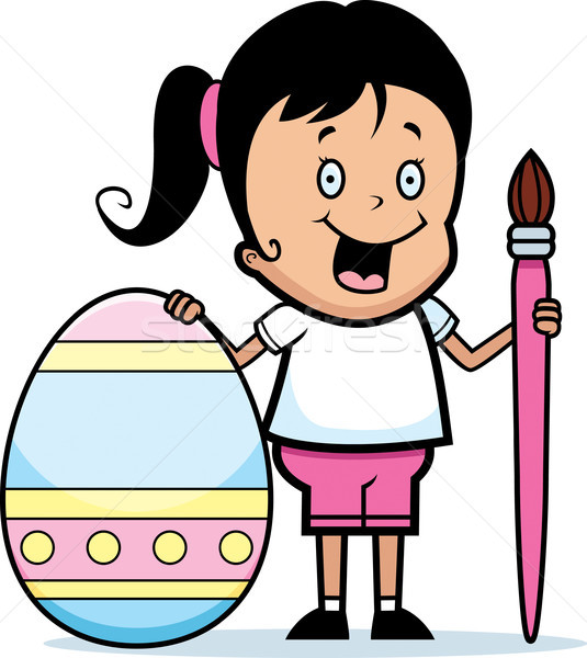 Cartoon Girl Painting Easter Egg Stock photo © cthoman