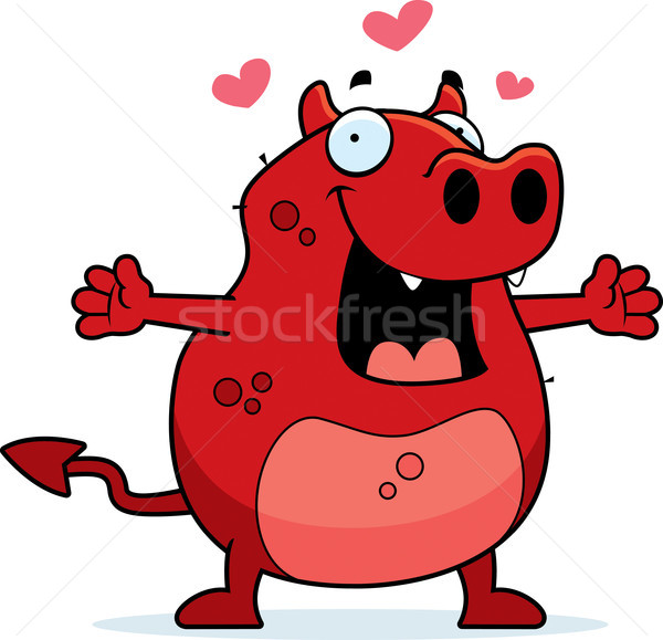 Diabeł przytulić szczęśliwy cartoon gotowy dać Zdjęcia stock © cthoman