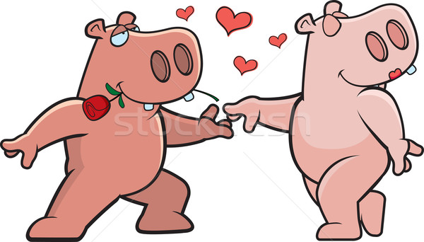 Stockfoto: Nijlpaard · romantiek · twee · cartoon · gelukkig · liefde