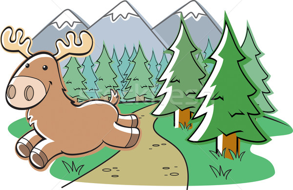 Elch läuft Karikatur Wald Berge Weg Stock foto © cthoman