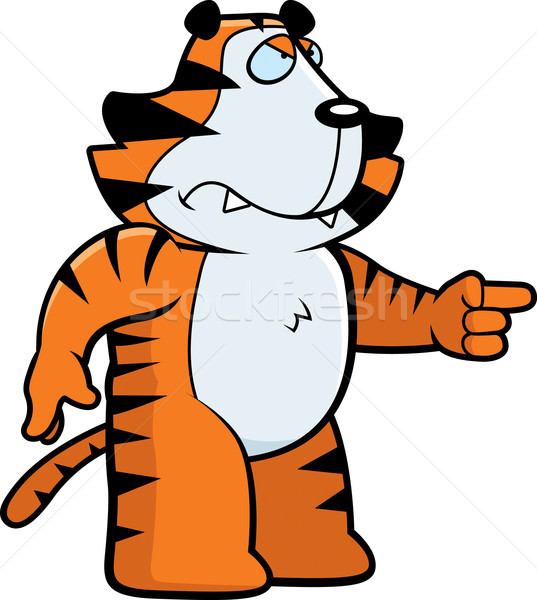 Zangado tigre desenho animado olhando indicação gato Foto stock © cthoman