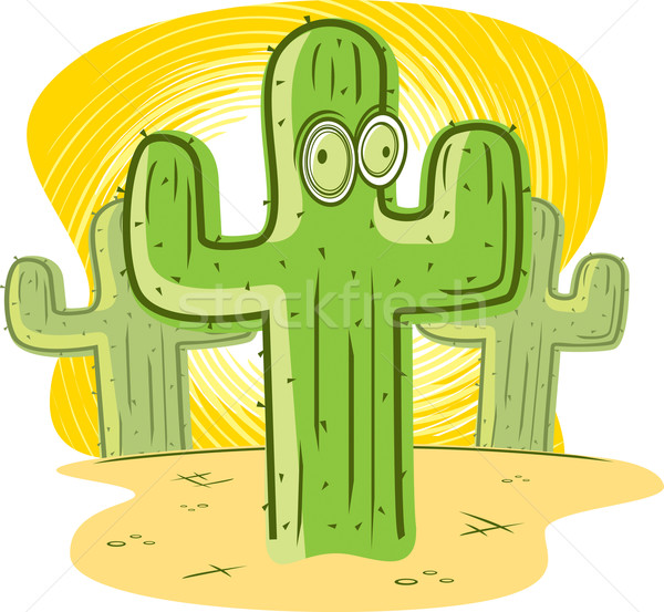 Deserto · cacto · desenho · animado · verde - ilustração de vetor © cthoman  (#6782946)